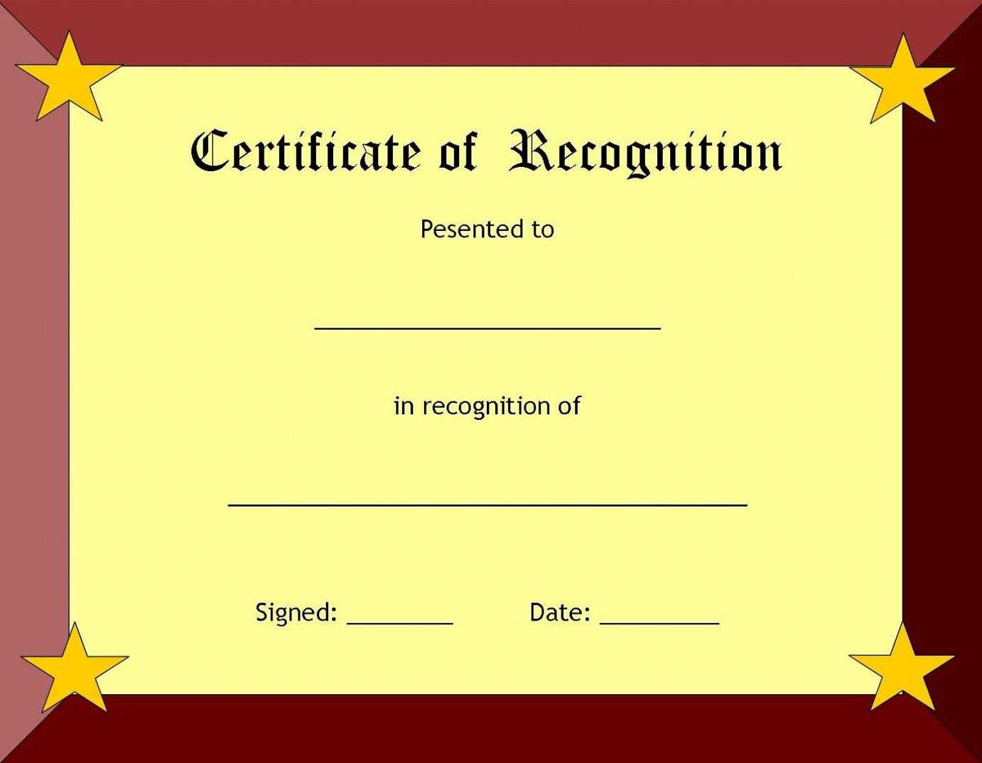 Certificate Of Recognition Template – Certificate Templates Inside Employee Recognition Certificates Templates Free