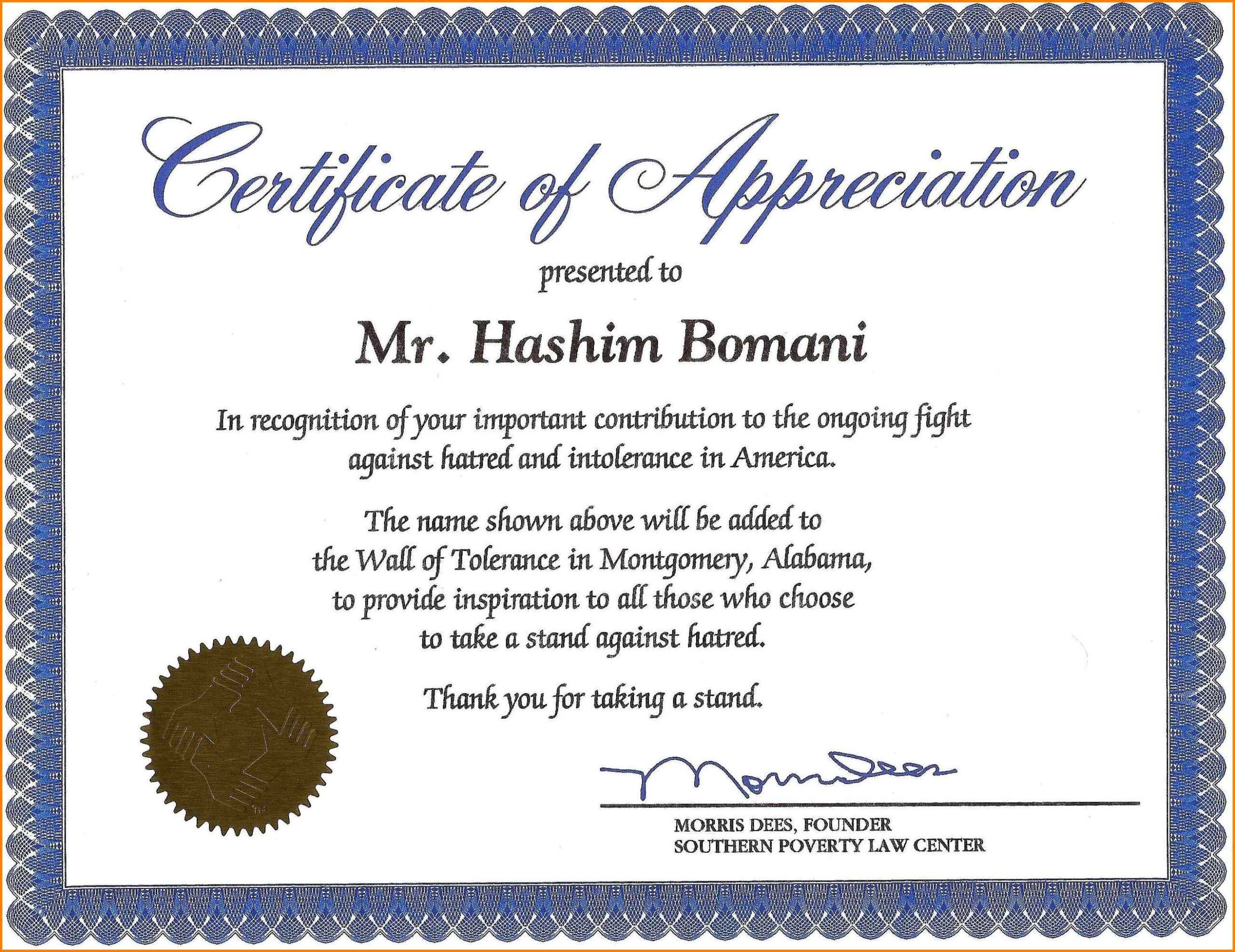 Certificate Of Recognition Wording Copy Certificate Pertaining To Volunteer Certificate Templates