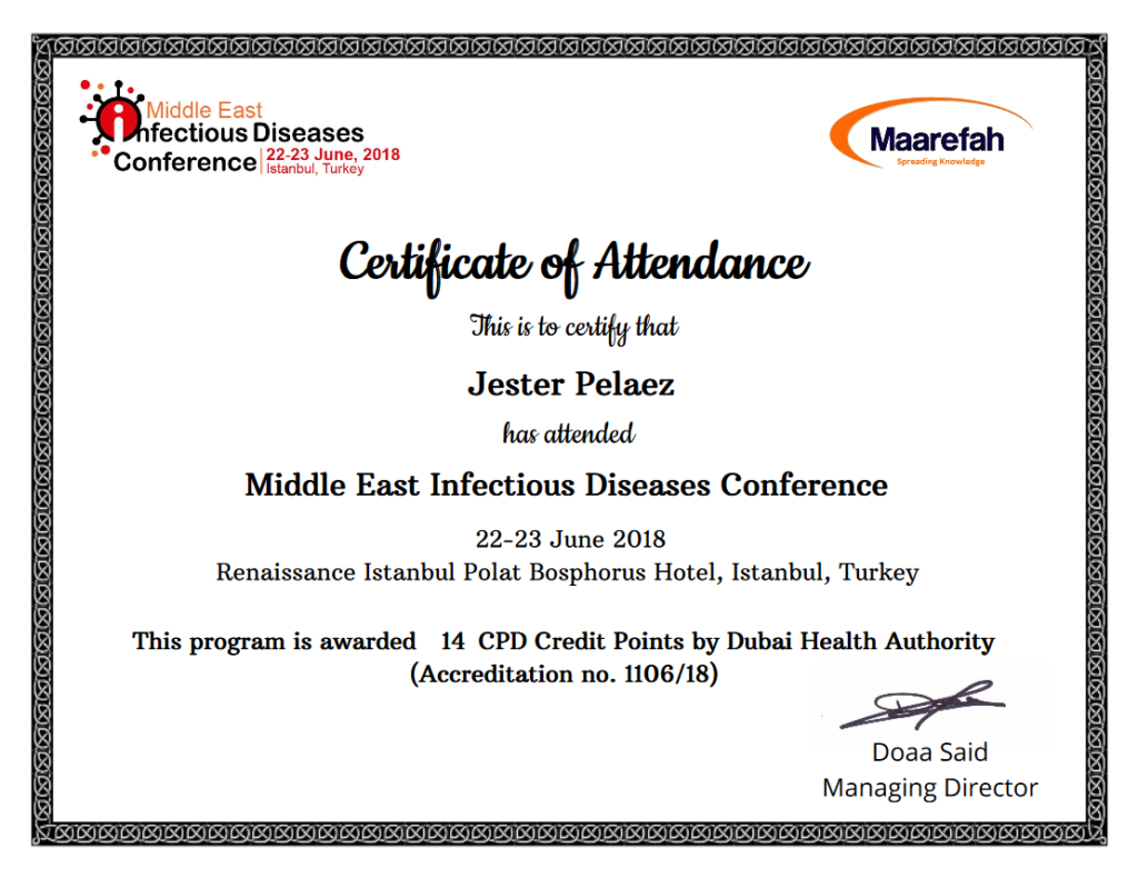 Certificate Of The Month - October 2018 - Maarefah Inside Conference Certificate Of Attendance Template