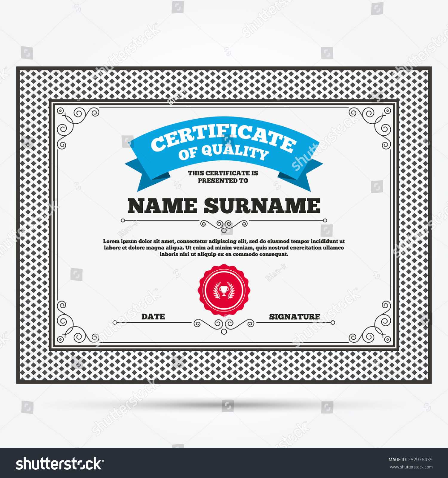 Certificate Quality First Place Cup Award Stock Image With Regard To First Place Award Certificate Template