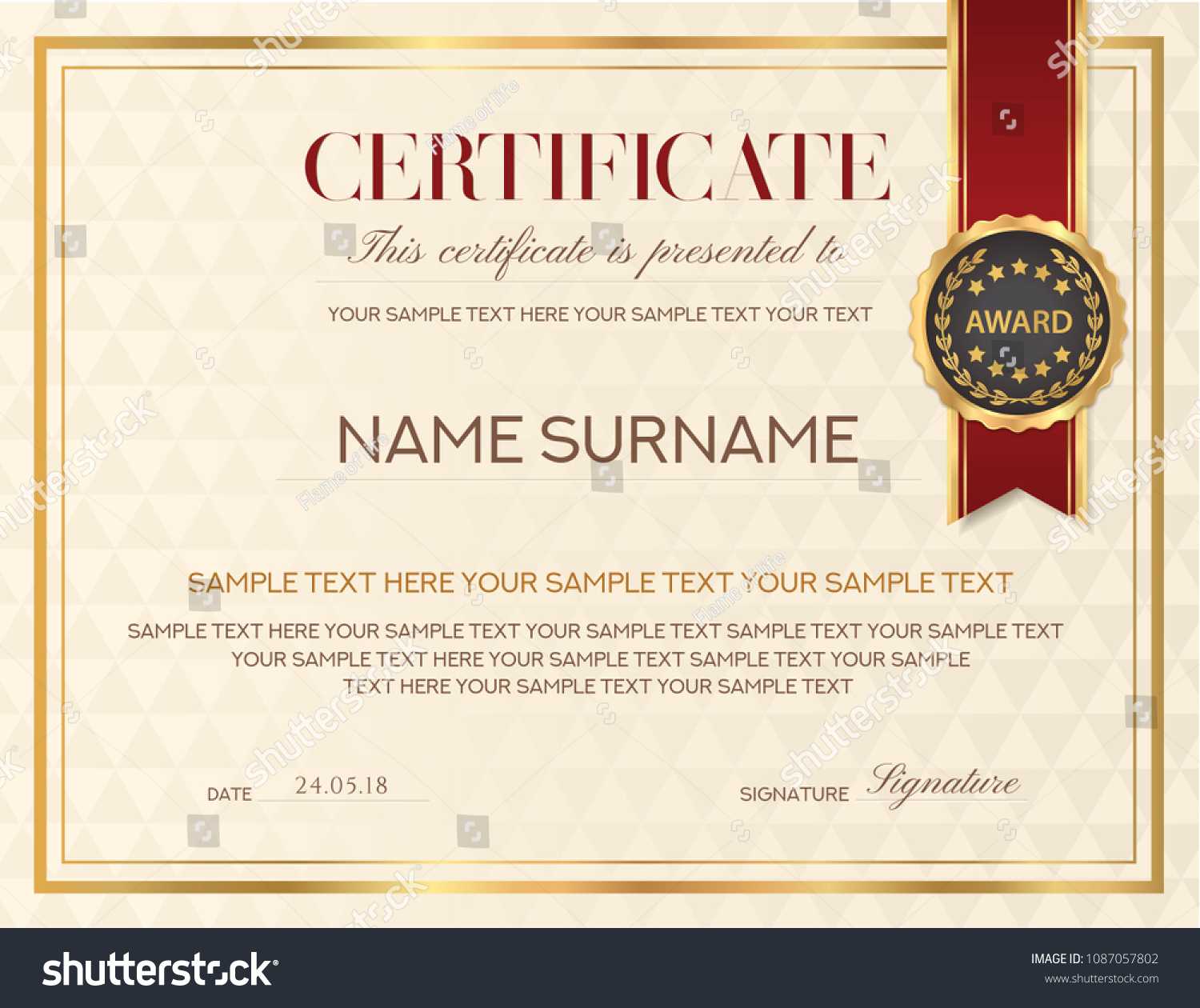 Certificate Template Diploma Design Emblem Red Stock Vector In Life Saving Award Certificate Template