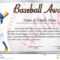 Certificate Template For Baseball Award With Baseball Player With Free Softball Certificate Templates