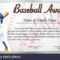 Certificate Template For Baseball Award With Baseball Player With Softball Award Certificate Template