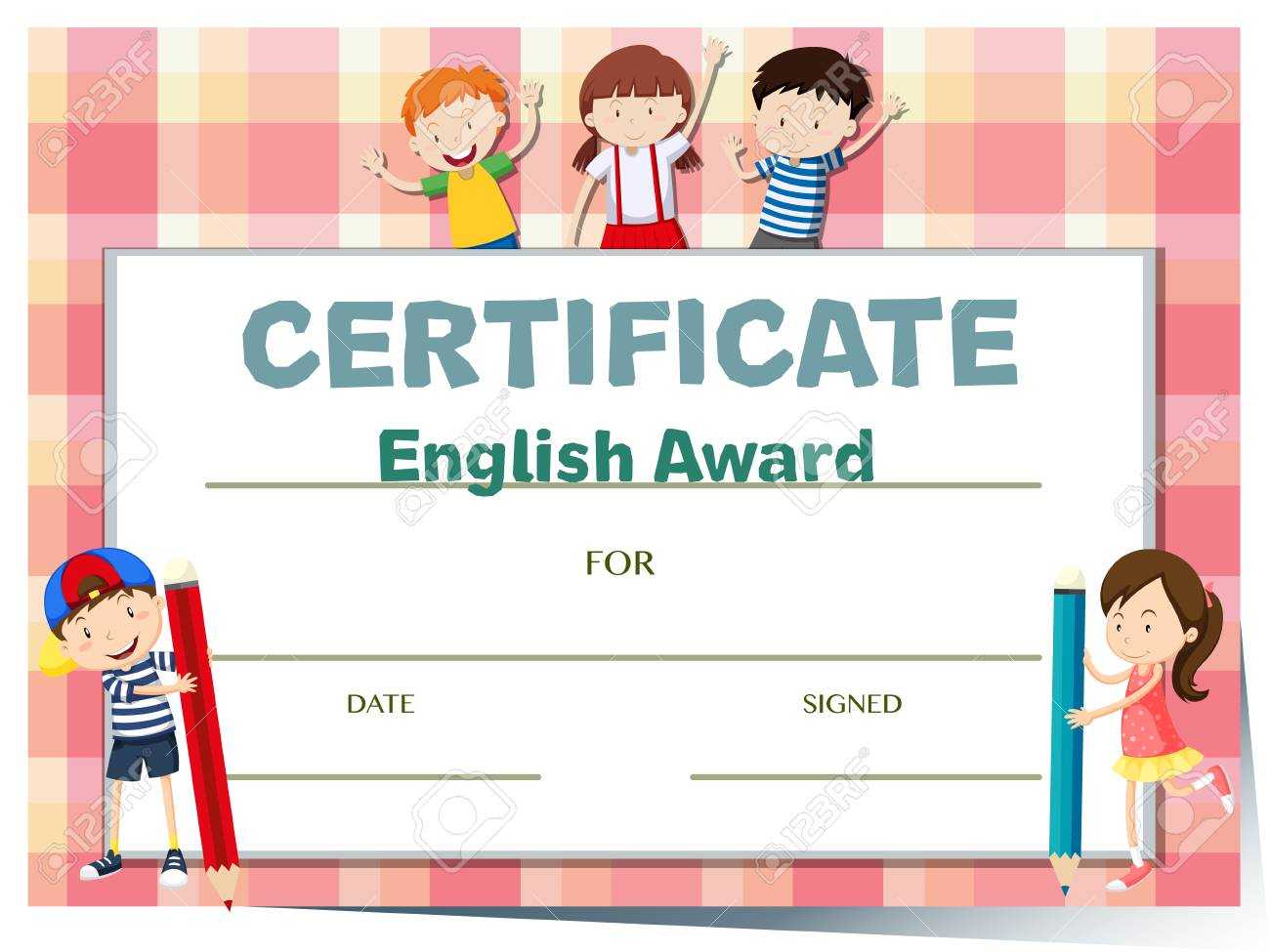 Certificate Template For English Award With Many Kids Illustration Pertaining To Children's Certificate Template