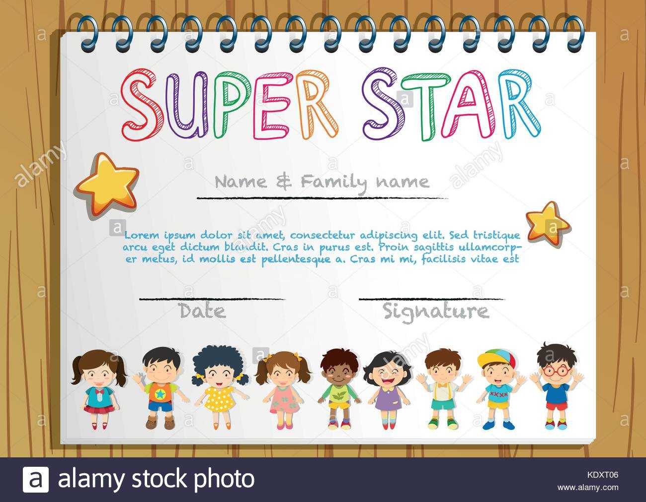 Certificate Template For Super Star Illustration Stock In Star Naming Certificate Template