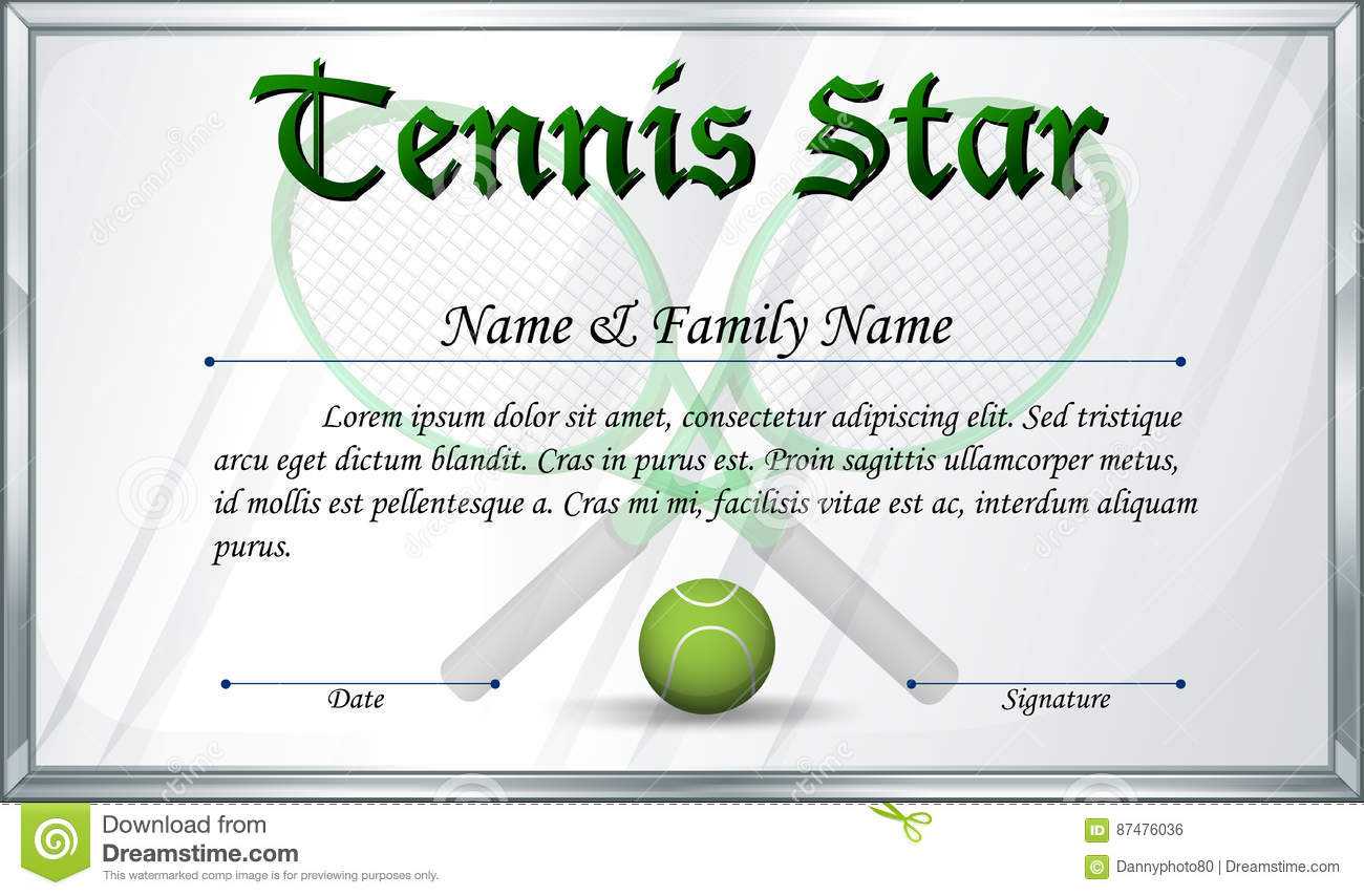 Certificate Template For Tennis Star Stock Vector Intended For Tennis Certificate Template Free