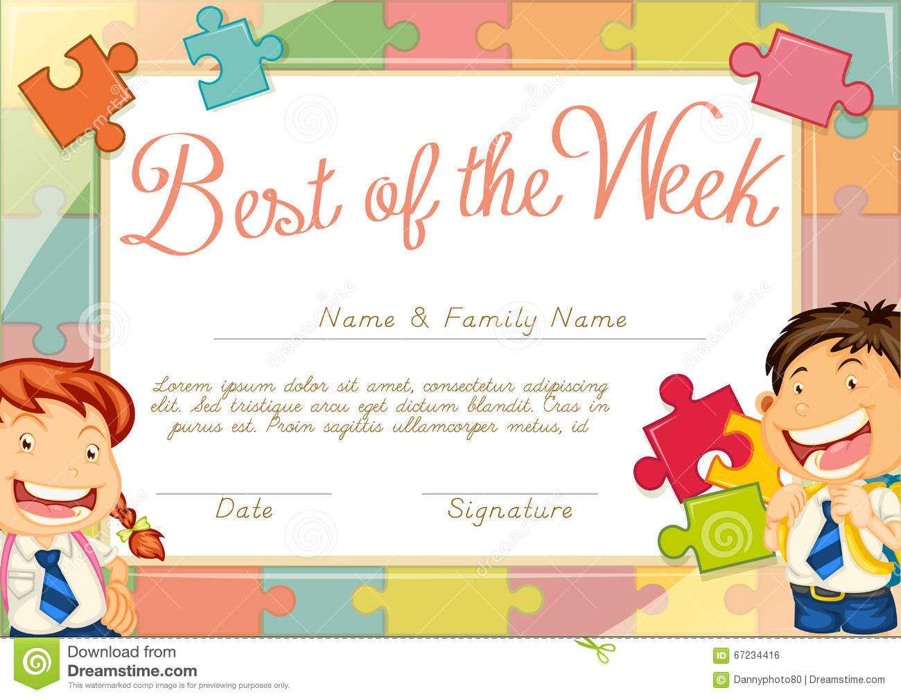 Certificate Template With Children Background Stock Intended For Star Of The Week Certificate Template