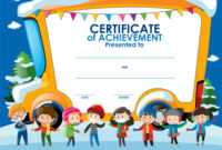 Certificate Template With Children In Winter within Certificate Of Achievement Template For Kids