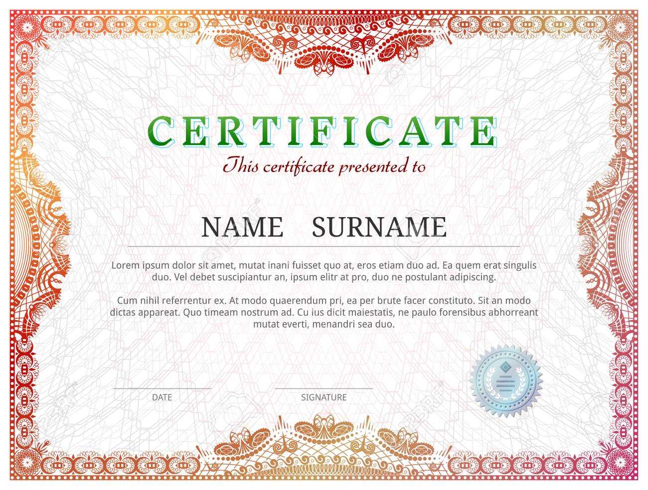 Certificate Template With Guilloche Elements. Red Diploma Border.. Intended For Validation Certificate Template