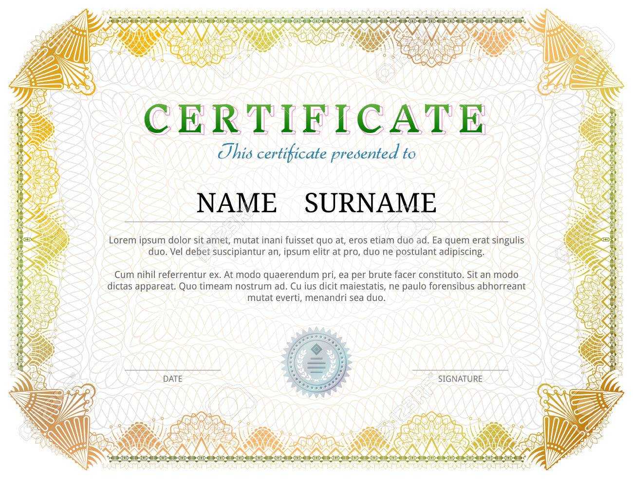 Certificate Template With Guilloche Elements. Yellow Diploma.. Throughout Validation Certificate Template