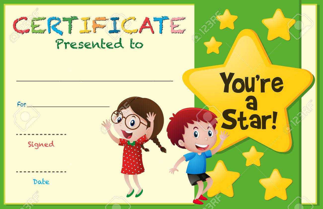 Certificate Template With Kids And Stars Illustration In Free Kids Certificate Templates