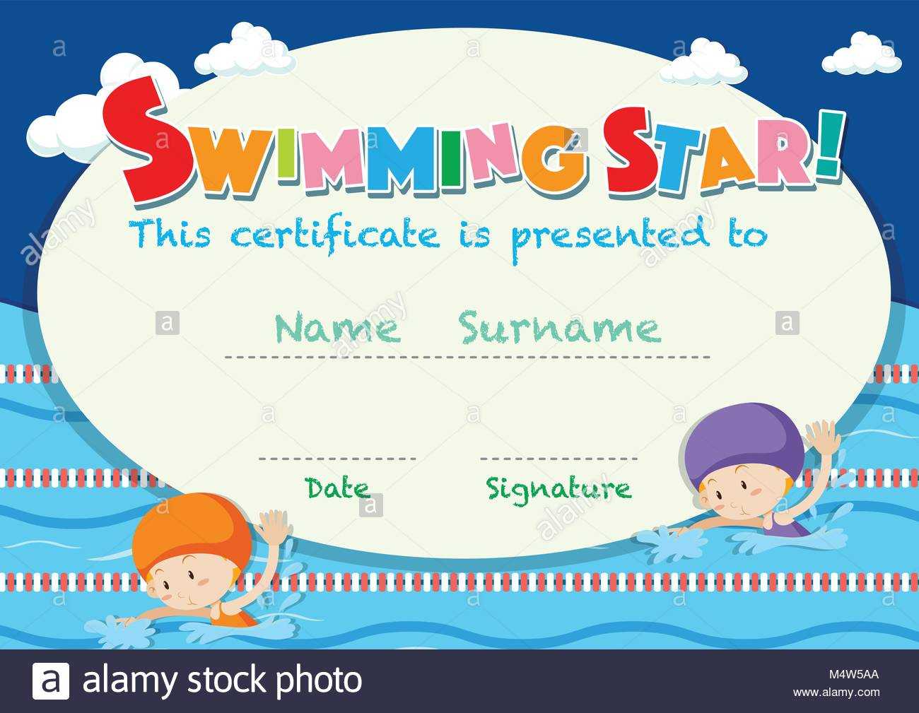 Certificate Template With Kids Swimming Illustration Stock Within Swimming Award Certificate Template