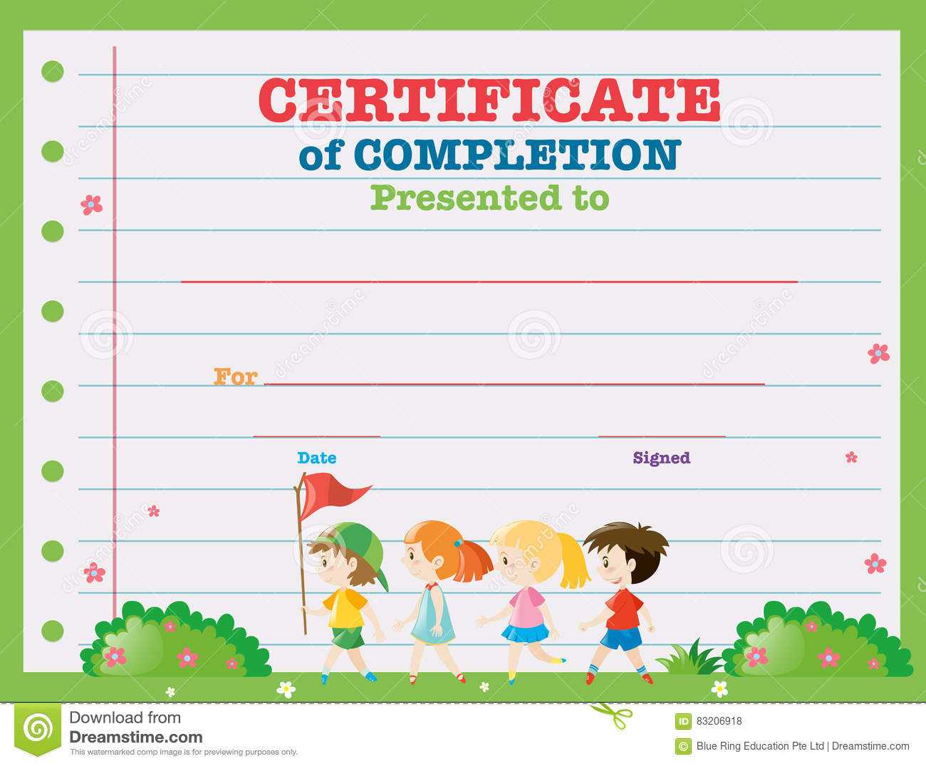 Certificate Template With Kids Walking In The Park Stock Within Walking Certificate Templates