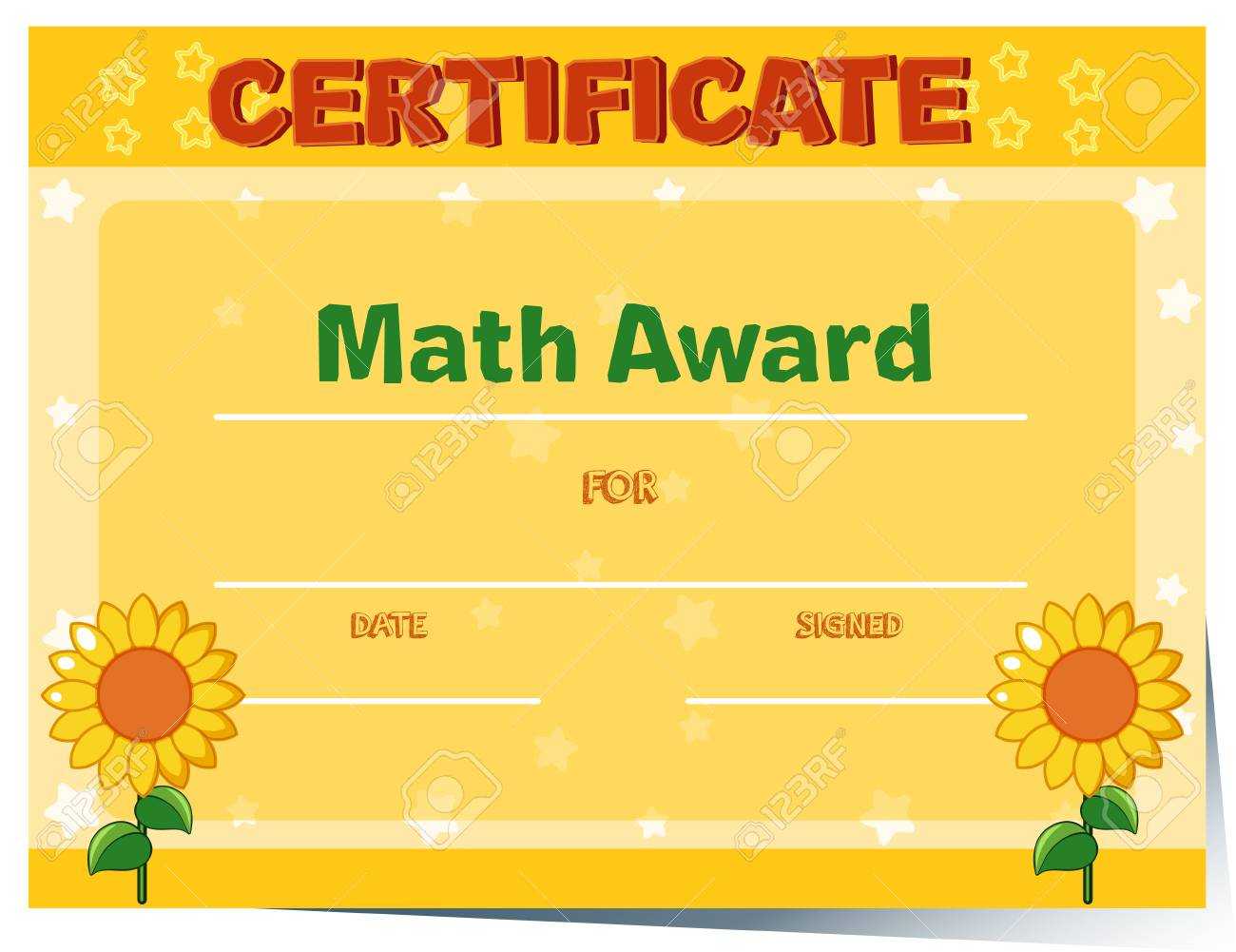 Certificate Template With Sunflowers In Background Illustration With Regard To Math Certificate Template