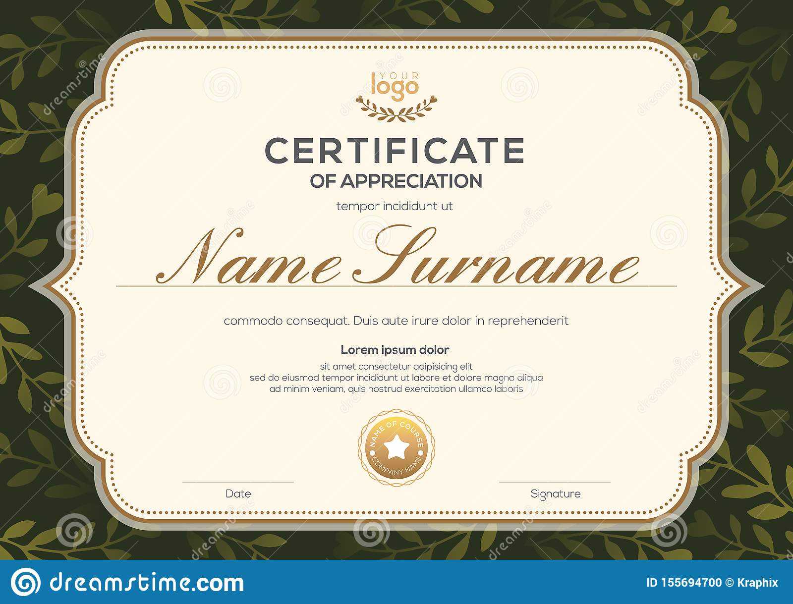Certificate Template With Vintage Frame On Dark Green Floral Throughout Commemorative Certificate Template