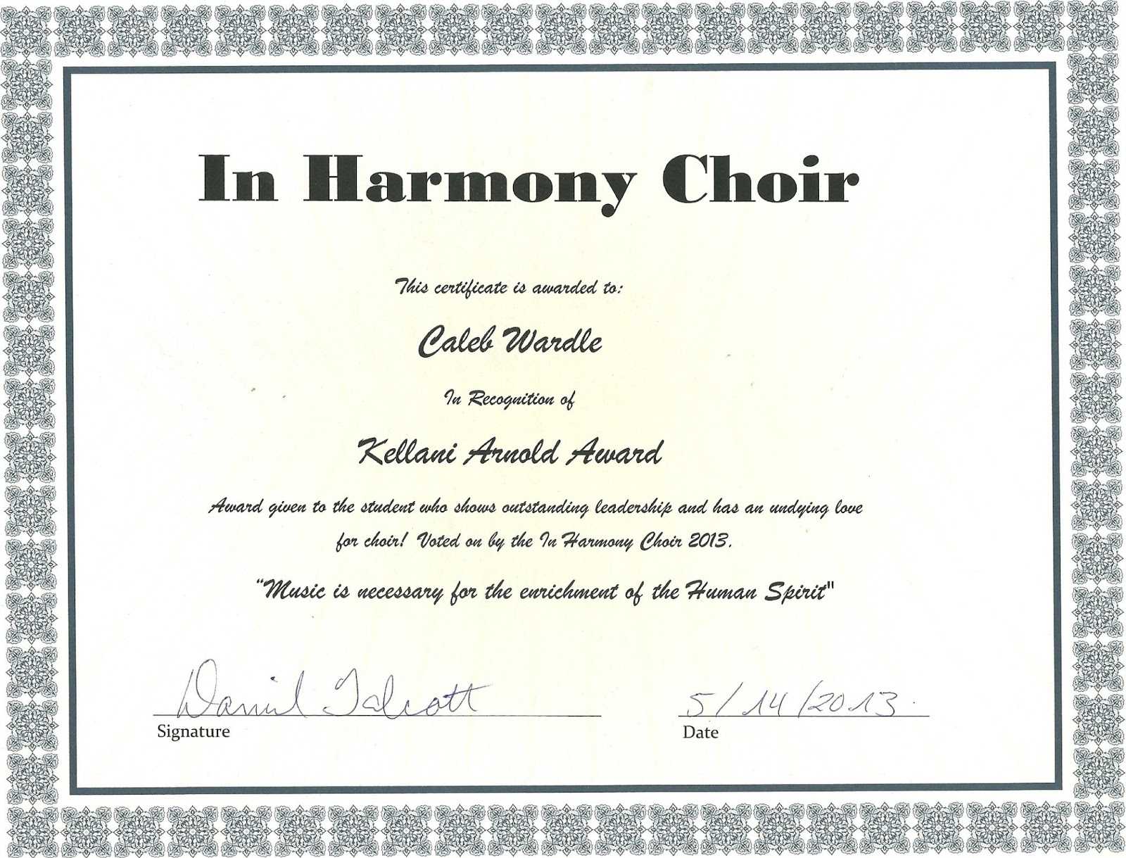 Choir Award Certificates – Beyti.refinedtraveler.co With Choir Certificate Template