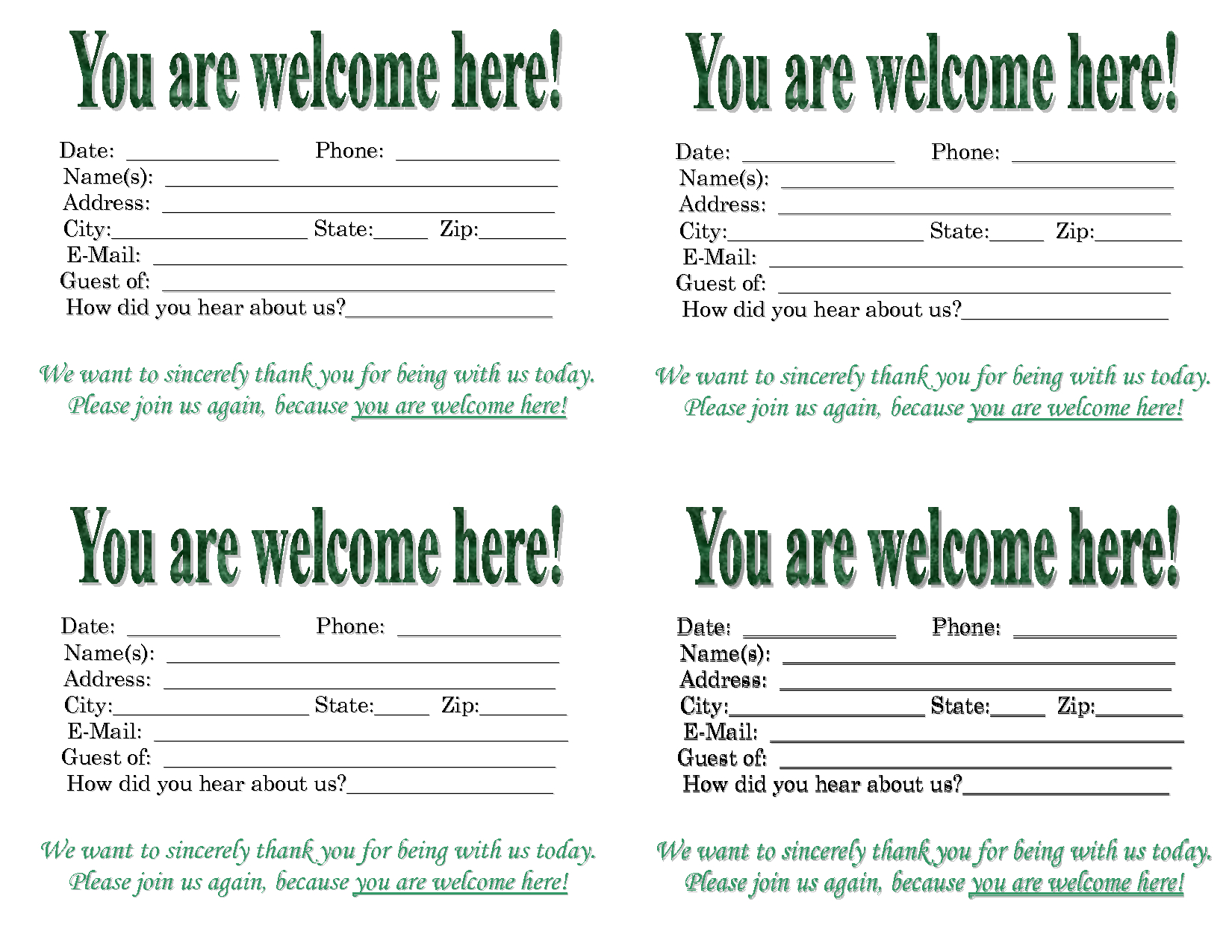 Church Quotes For Welcoming Guests. Quotesgram Throughout Church Visitor Card Template Word
