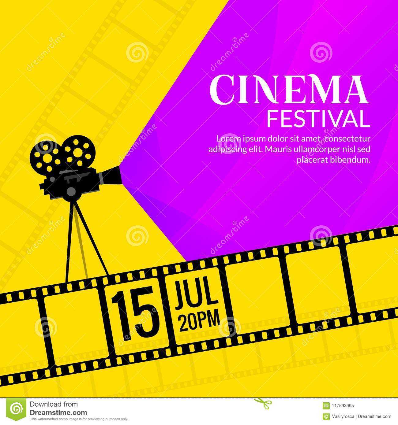 Cinema Festival Poster Template. Film Or Movie Flyer With Film Festival Brochure Template
