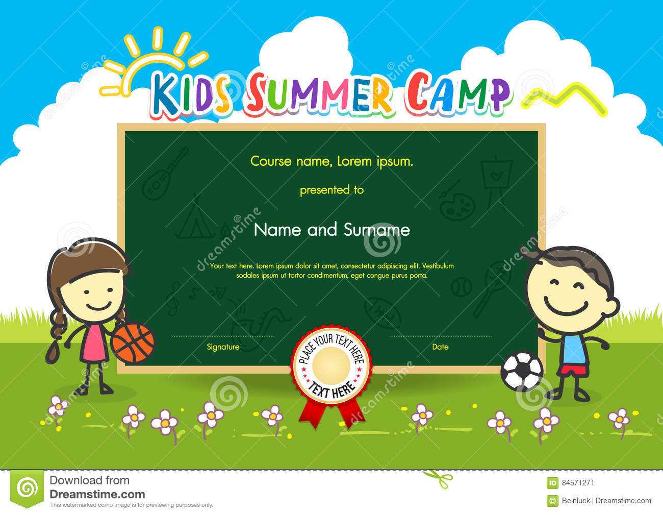 Colorful Kids Summer Camp Diploma Certificate Template In With Regard To Summer Camp Certificate Template