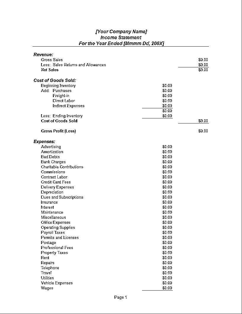 Company Income Statement Template | Templates At In Credit Card Statement Template