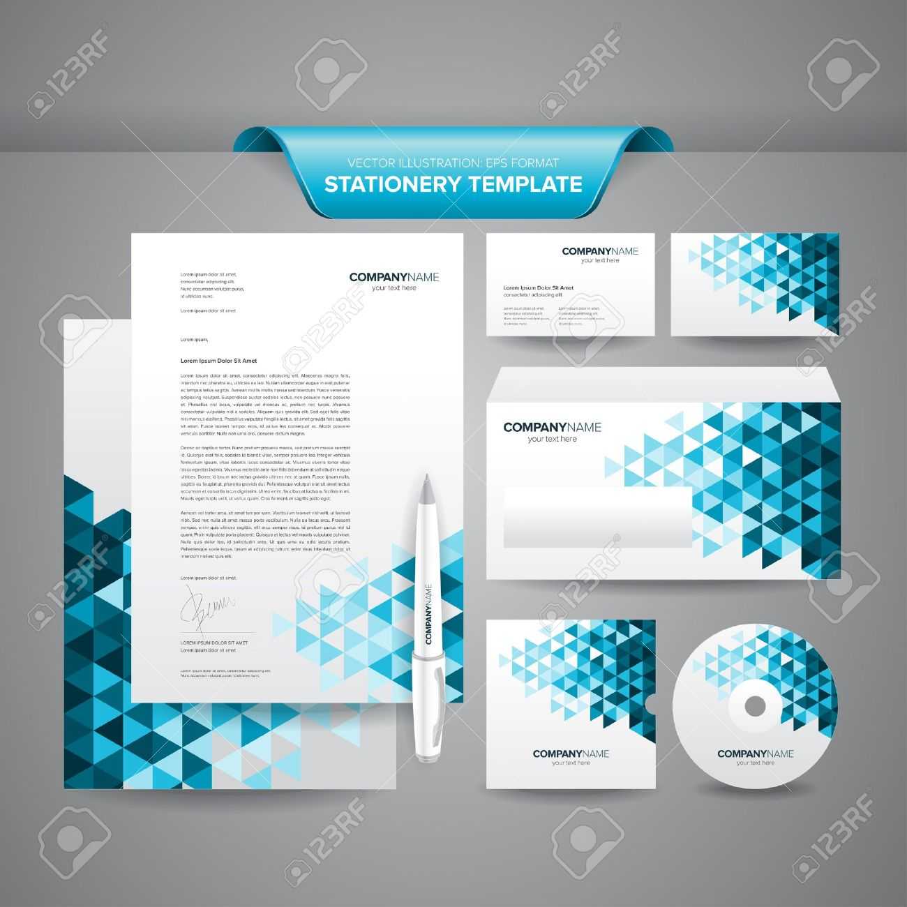 Complete Set Of Business Stationery Template Such As Letterhead,.. With Business Card Letterhead Envelope Template