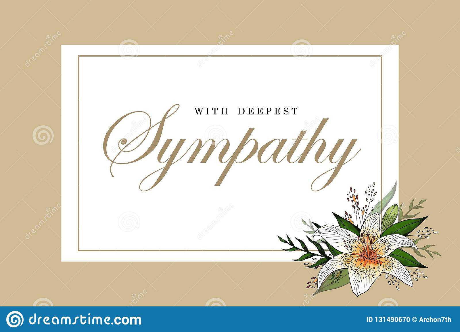 Condolences Sympathy Card Floral Lily Bouquet And Lettering Inside Sympathy Card Template