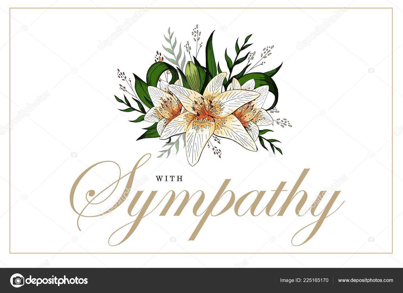 Condolences Sympathy Card Floral Lily Bouquet And Lettering Throughout Sympathy Card Template