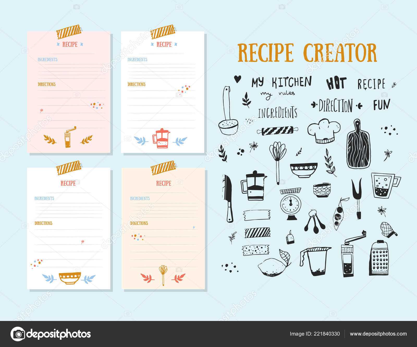 Cookbook Design Template | Modern Recipe Card Template Set Intended For Recipe Card Design Template
