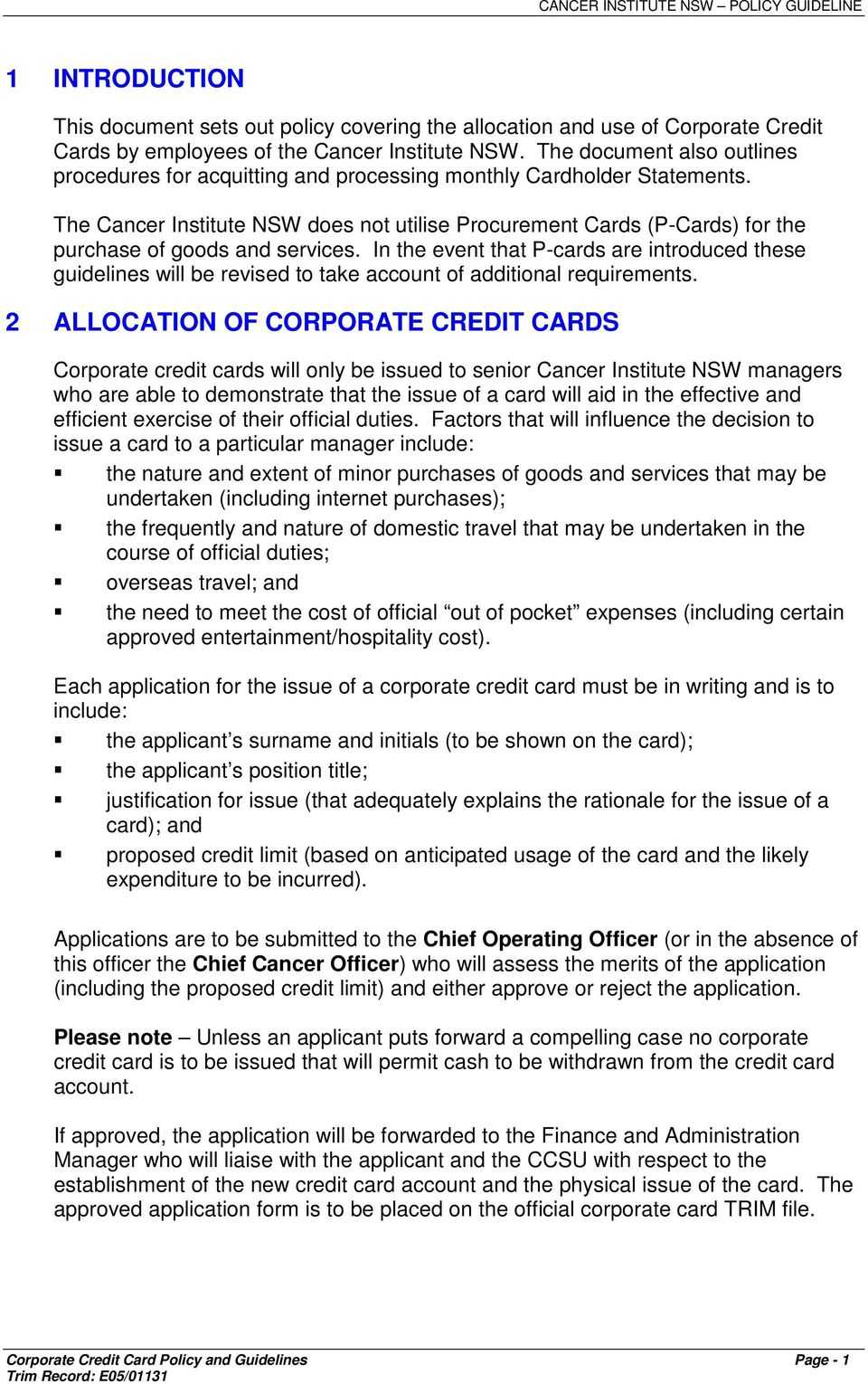 Corporate Credit Card Policy & Guidelines – Pdf Free Download Intended For Company Credit Card Policy Template