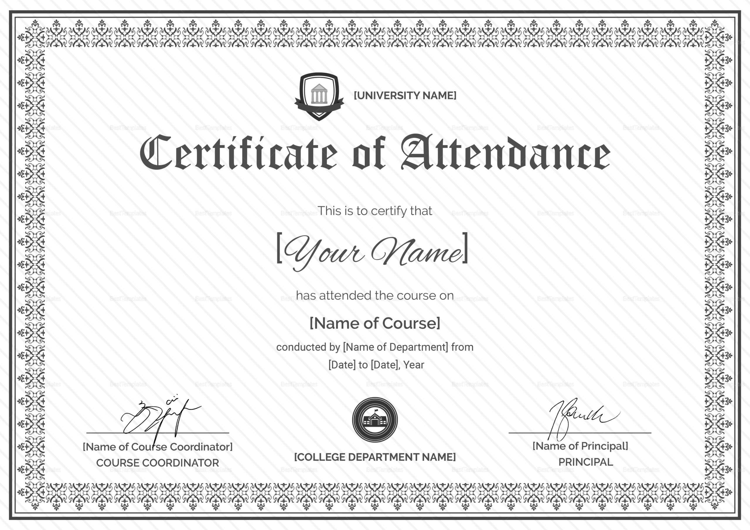 Course Attendance Certificate Template With Regard To Attendance Certificate Template Word