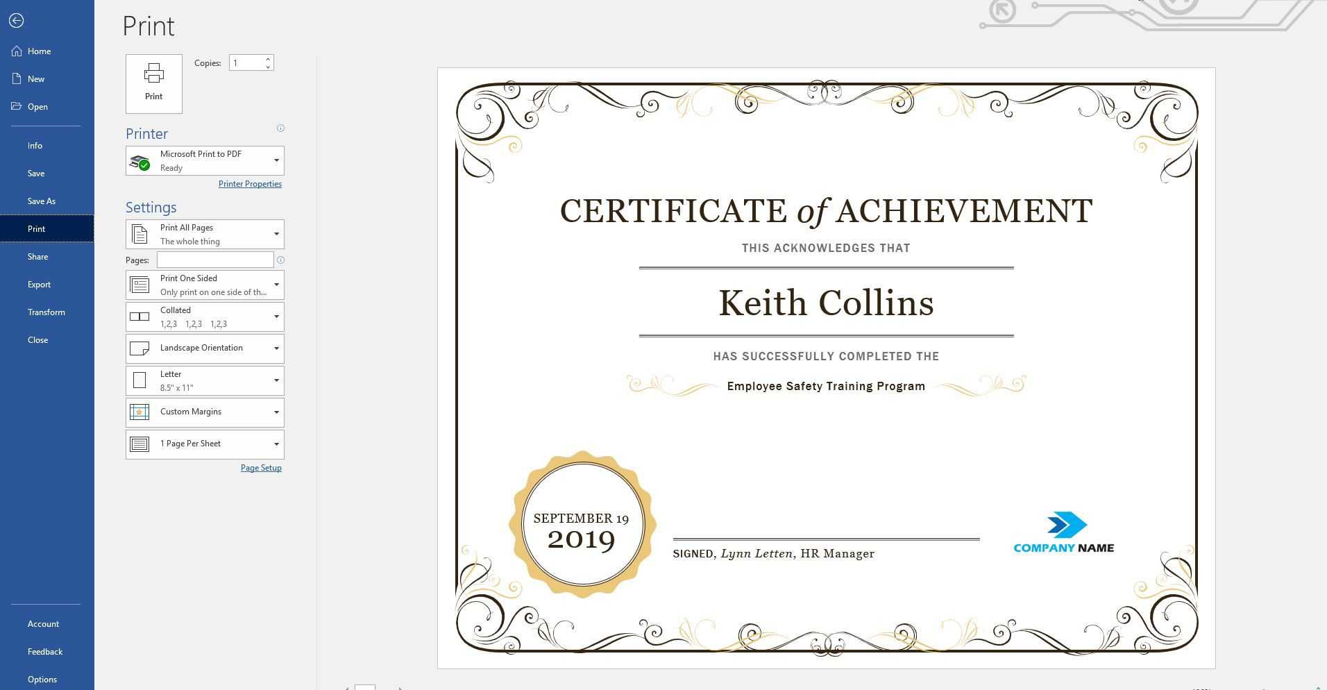 Create A Certificate Of Recognition In Microsoft Word Within Certificate Of Excellence Template Word