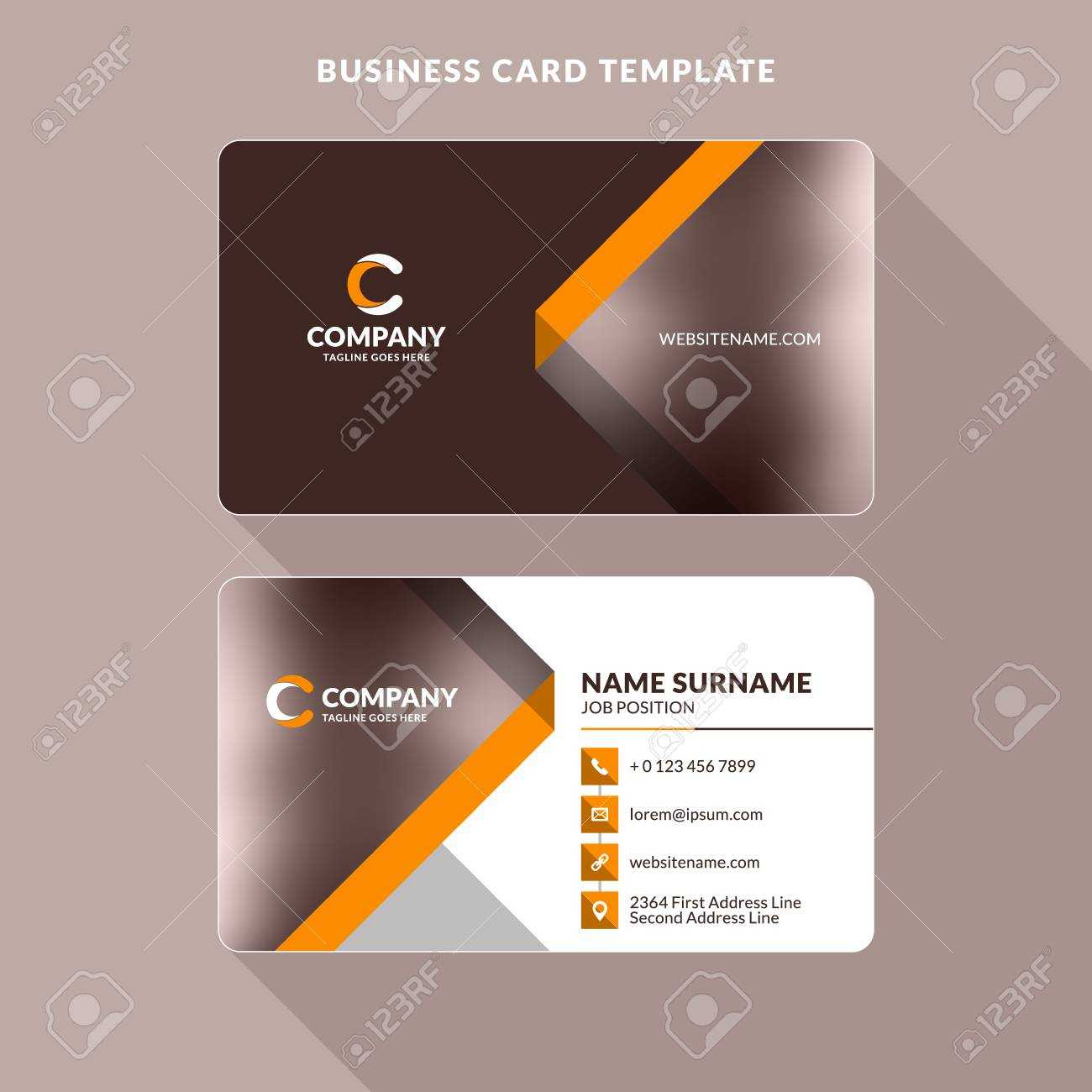 Creative And Clean Double Sided Business Card Template. Orange.. Pertaining To Double Sided Business Card Template Illustrator