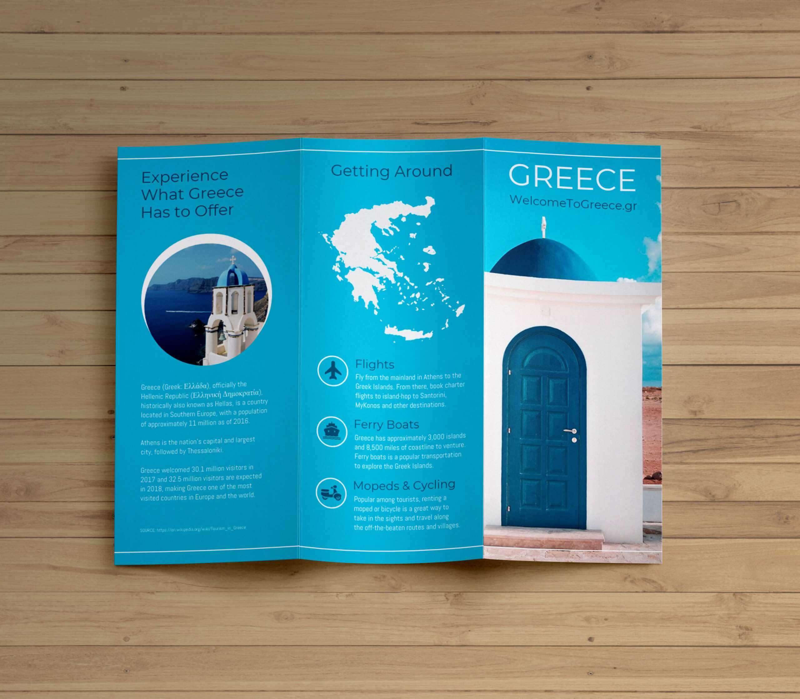 Creative Blue Greece Travel Trifold Brochure Idea In Country Brochure Template