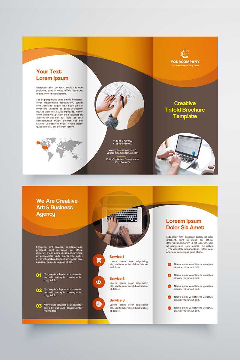 Creative Trifold Brochure Template. 2 Color Styles Corporate Identity  Template Intended For Tri Fold School Brochure Template