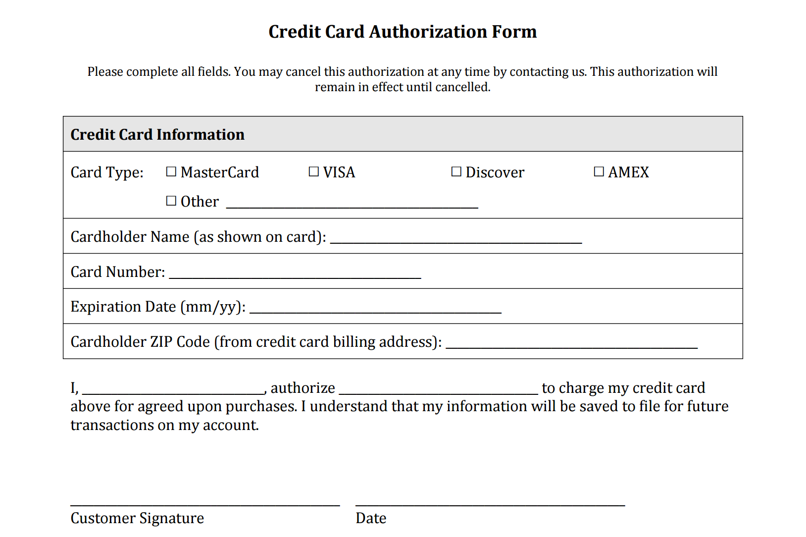 Credit Card Authorization Form Templates [Download] In Credit Card Authorisation Form Template Australia