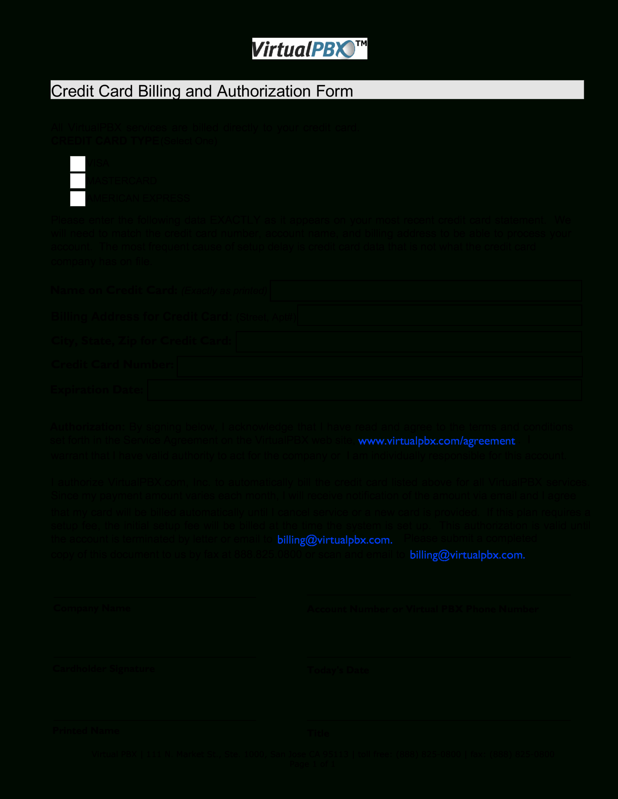 Credit Card Billing Form | Templates At Allbusinesstemplates Throughout Corporate Credit Card Agreement Template