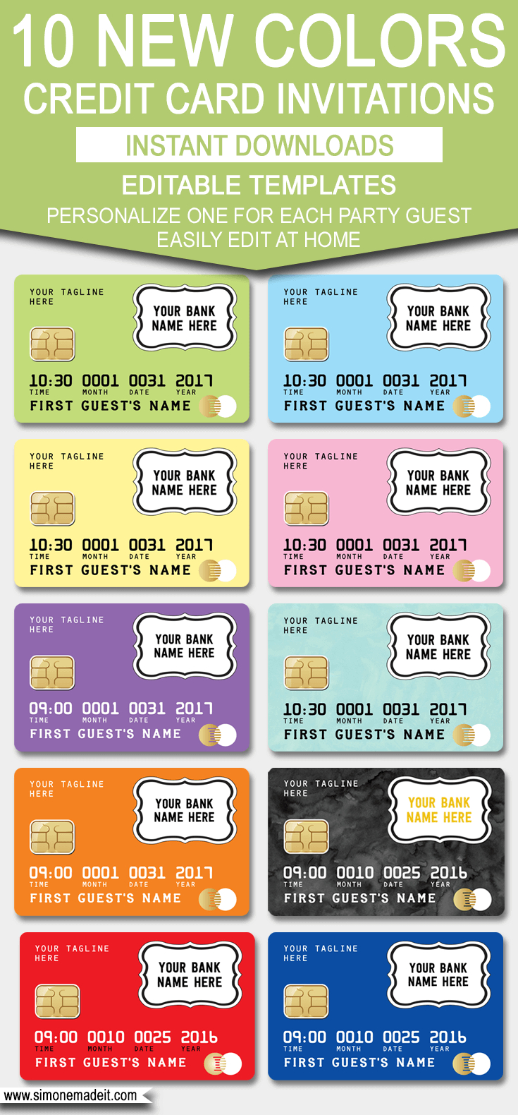 Credit Card Invitation Template – New Colors! With Credit Card Template For Kids