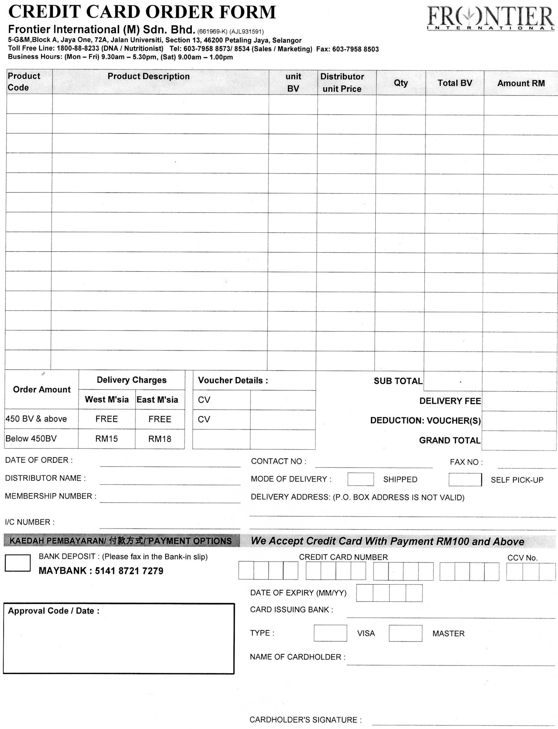 Credit Card Order Form | June Chan's Frontier Network With Regard To Order Form With Credit Card Template