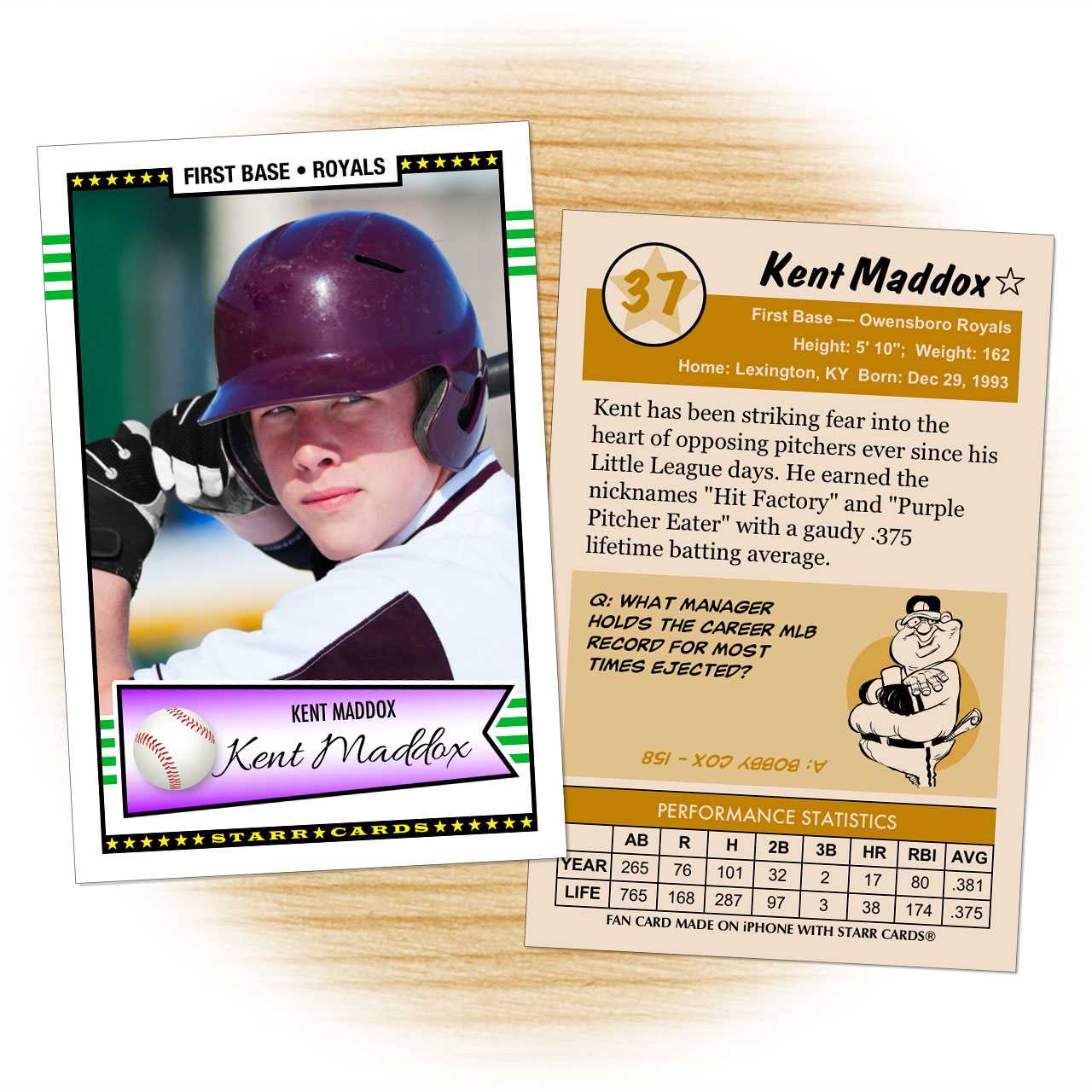 Custom Baseball Cards - Retro 50™ Series Starr Cards With Custom Baseball Cards Template