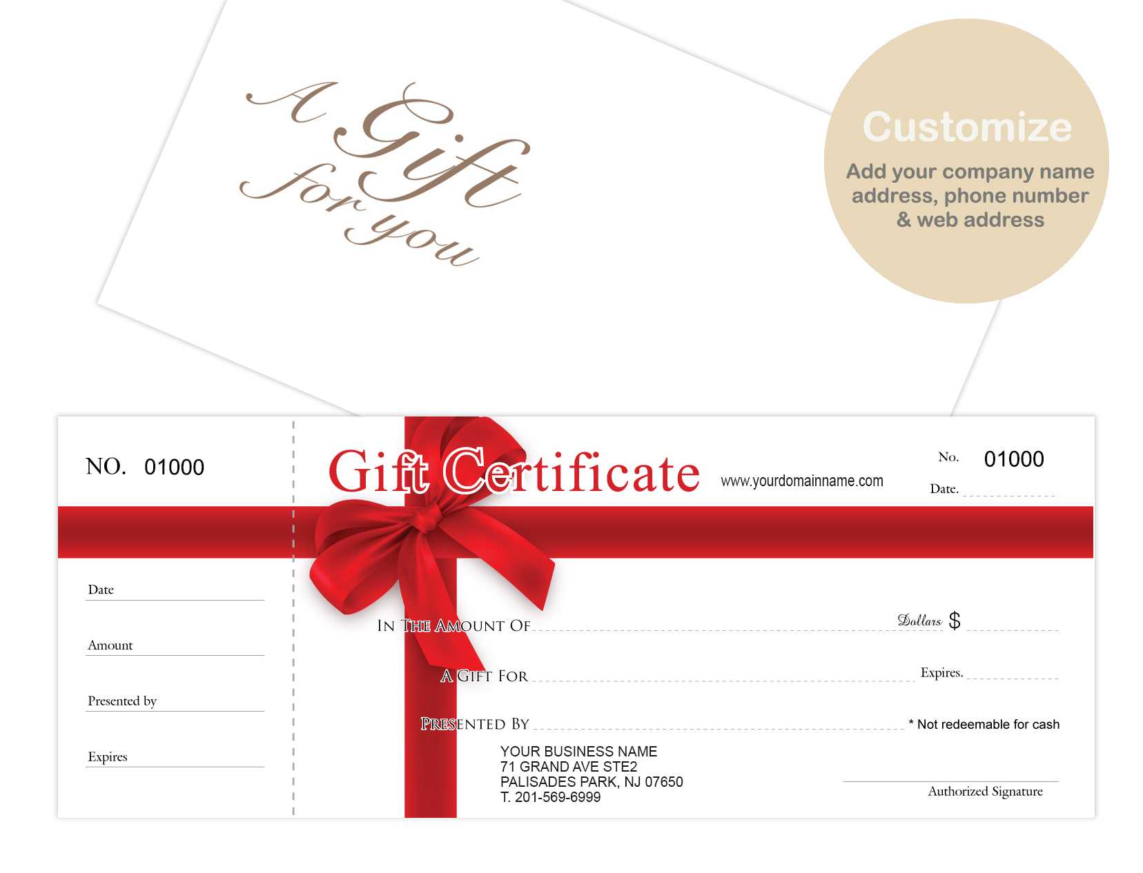 Custom Gift Certificates Cards With Envelopes 100 Set  Red Ribbon Regarding Custom Gift Certificate Template