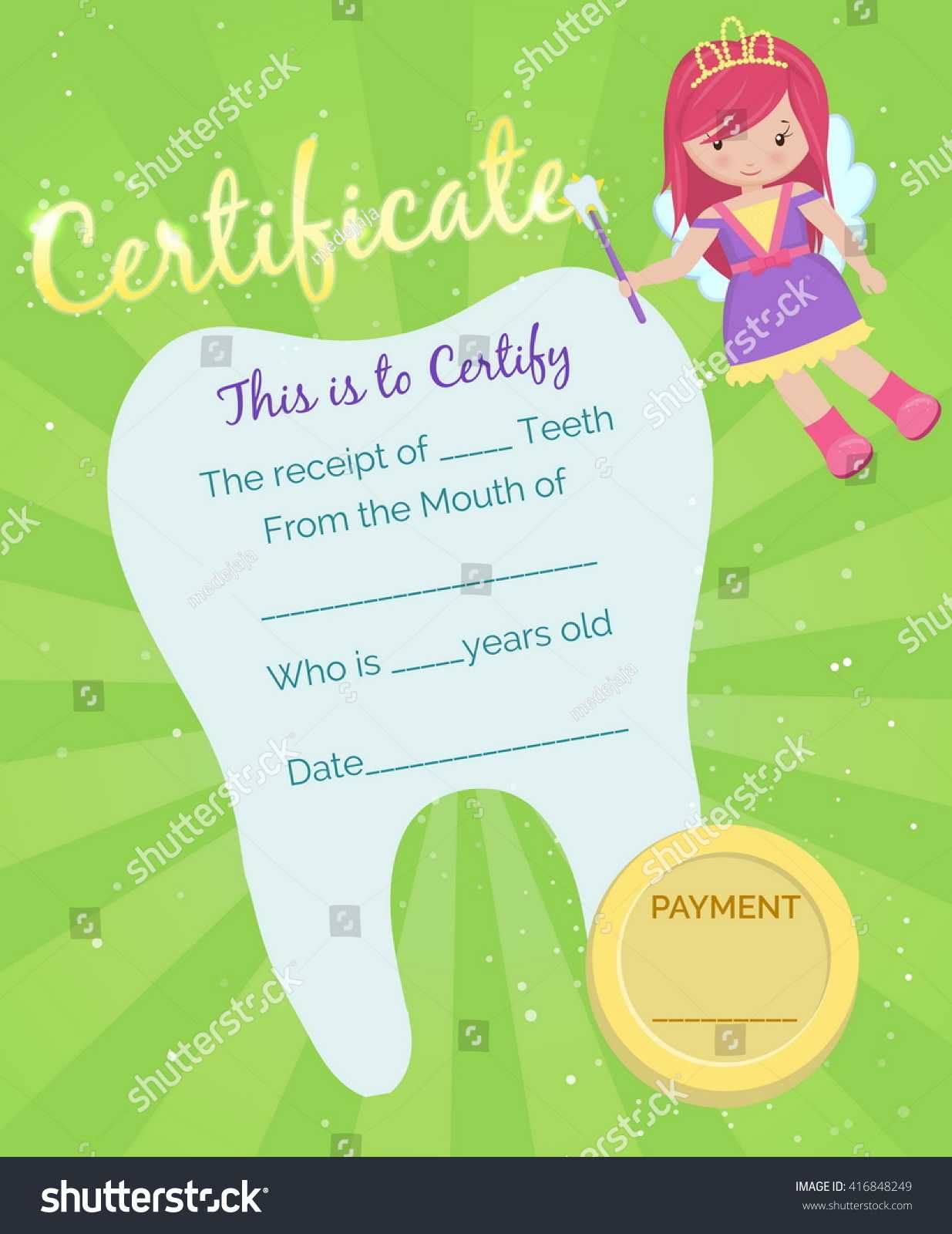Cute Tooth Fairy Receipt Certificate Template | Royalty Free Throughout Tooth Fairy Certificate Template Free