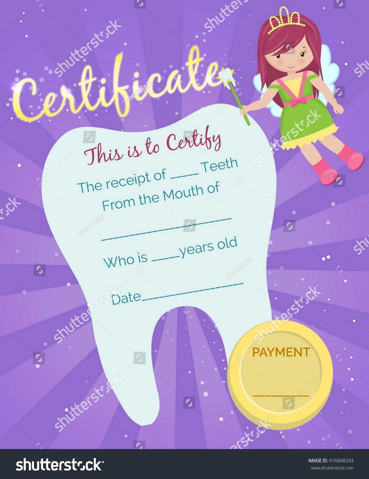 Cute Tooth Fairy Receipt Certificate Template Stock Vector With Regard To Tooth Fairy Certificate Template Free