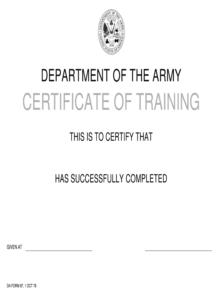 Da Form 87 – Fill Online, Printable, Fillable, Blank | Pdffiller Regarding Army Certificate Of Completion Template