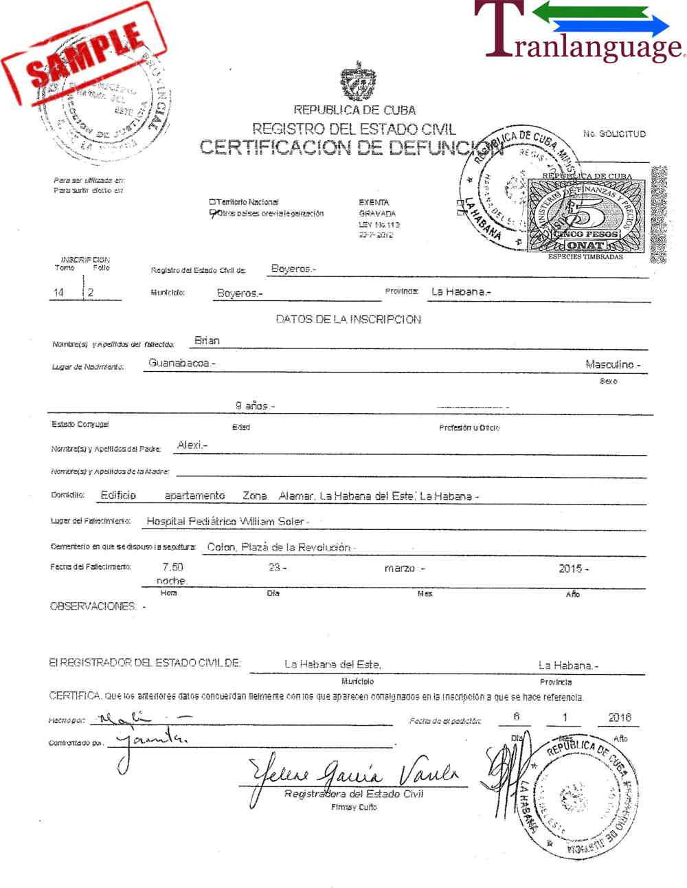 Death Certificate Cuba Iii Inside Marriage Certificate Translation Template