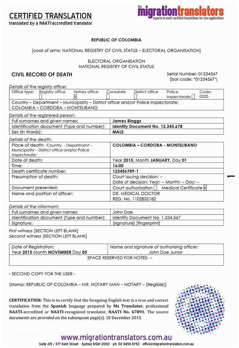 Death Certificate Translation Template Spanish To English With Spanish To English Birth Certificate Translation Template