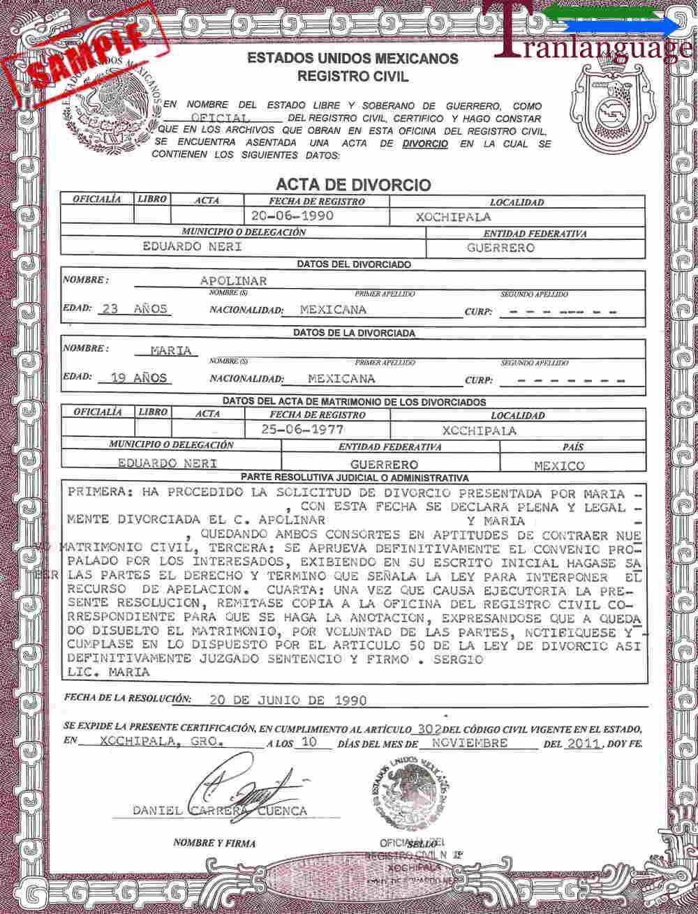 Divorce Certificate Mexico With Mexican Birth Certificate Translation Template