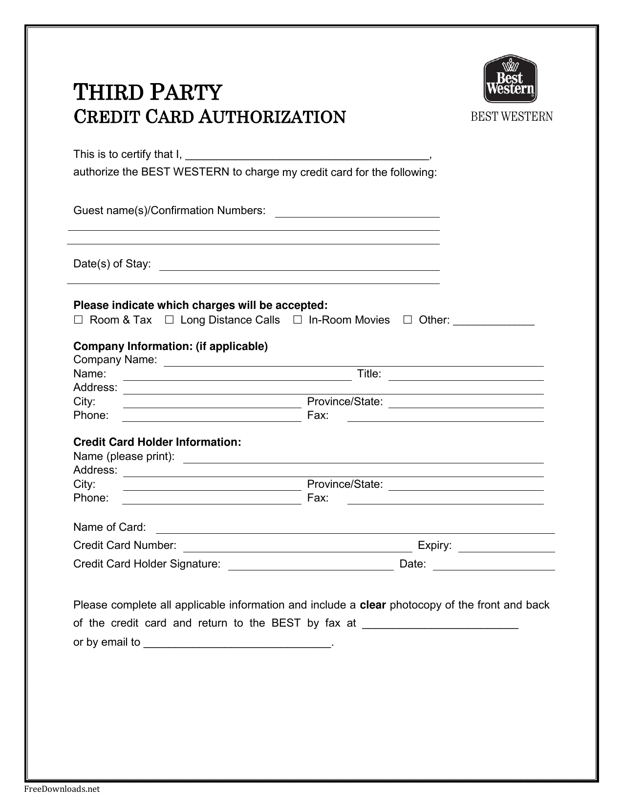 Download Best Western Credit Card Authorization Form Inside Order Form With Credit Card Template