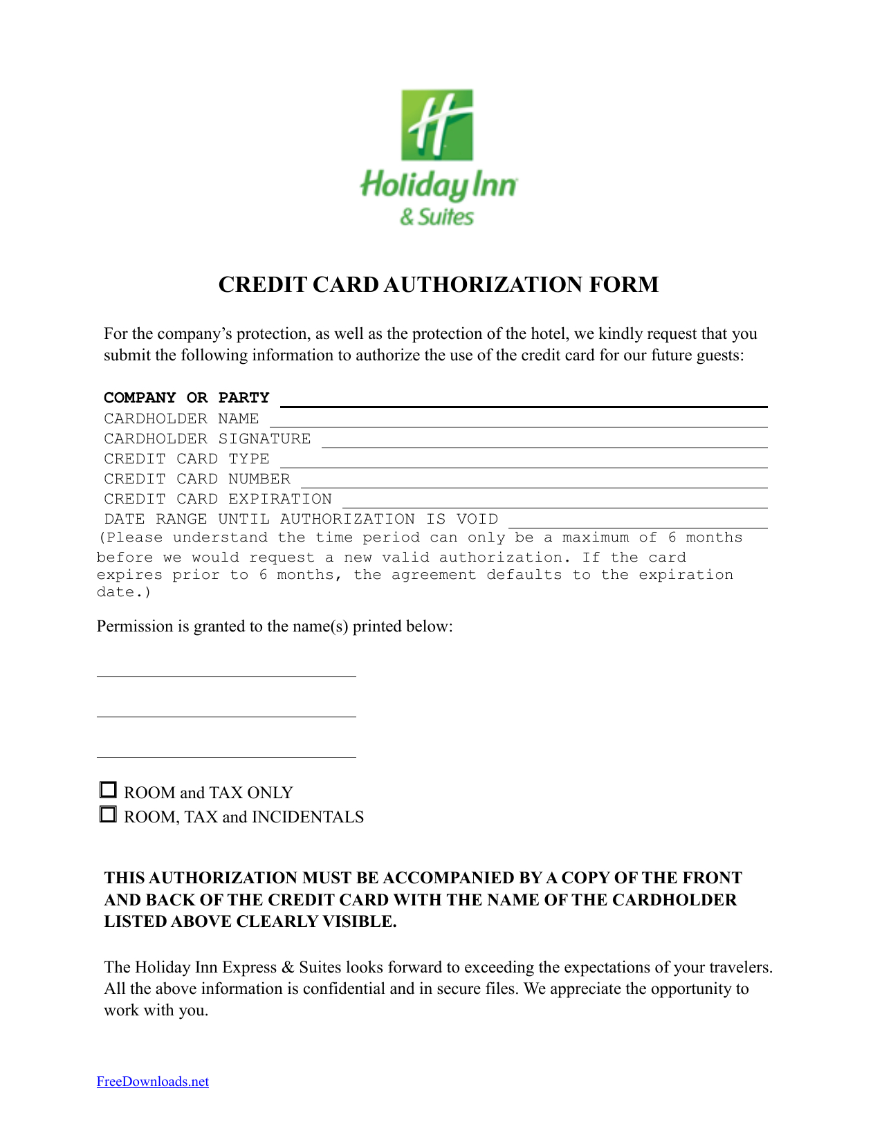 Download Holiday Inn Credit Card Authorization Form Template In Hotel Credit Card Authorization Form Template