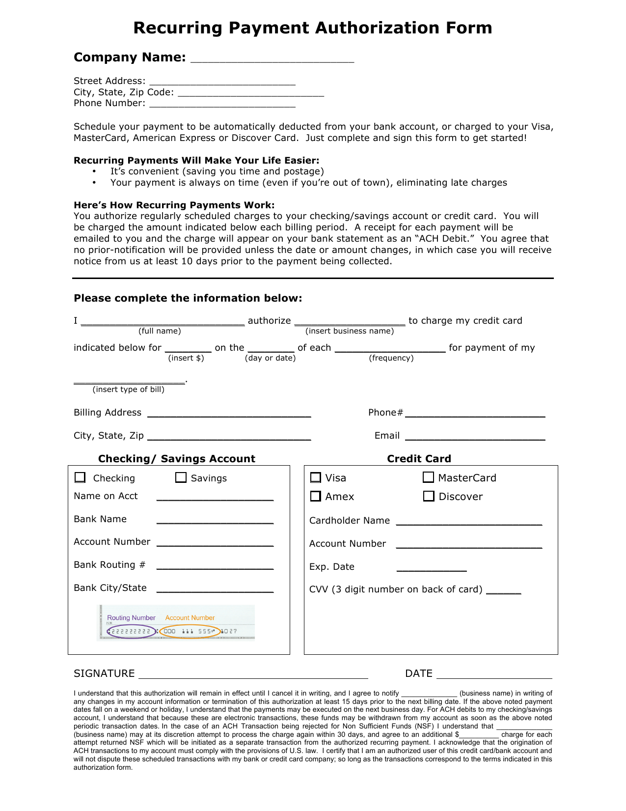 Download Recurring Payment Authorization Form Template With Credit Card Payment Form Template Pdf