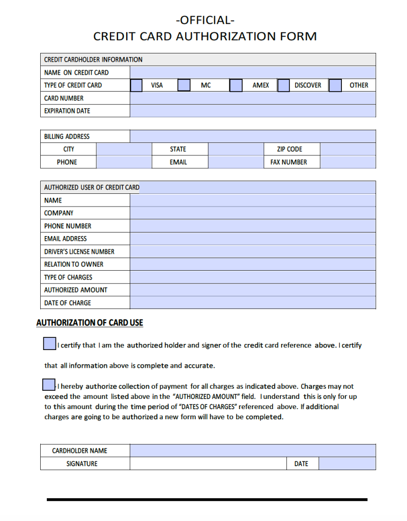 Download Sample Credit Card Authorization Form Template Inside Credit Card Billing Authorization Form Template